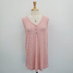 Michelle Mae Womens Sleeveless‎ Heart Print Tank Top Size 2XL Pink Ribbed V-Neck